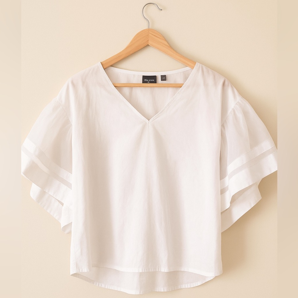 Free Press 100% Cotton White Blouse with Sheer Flutter Sleeves Size Small